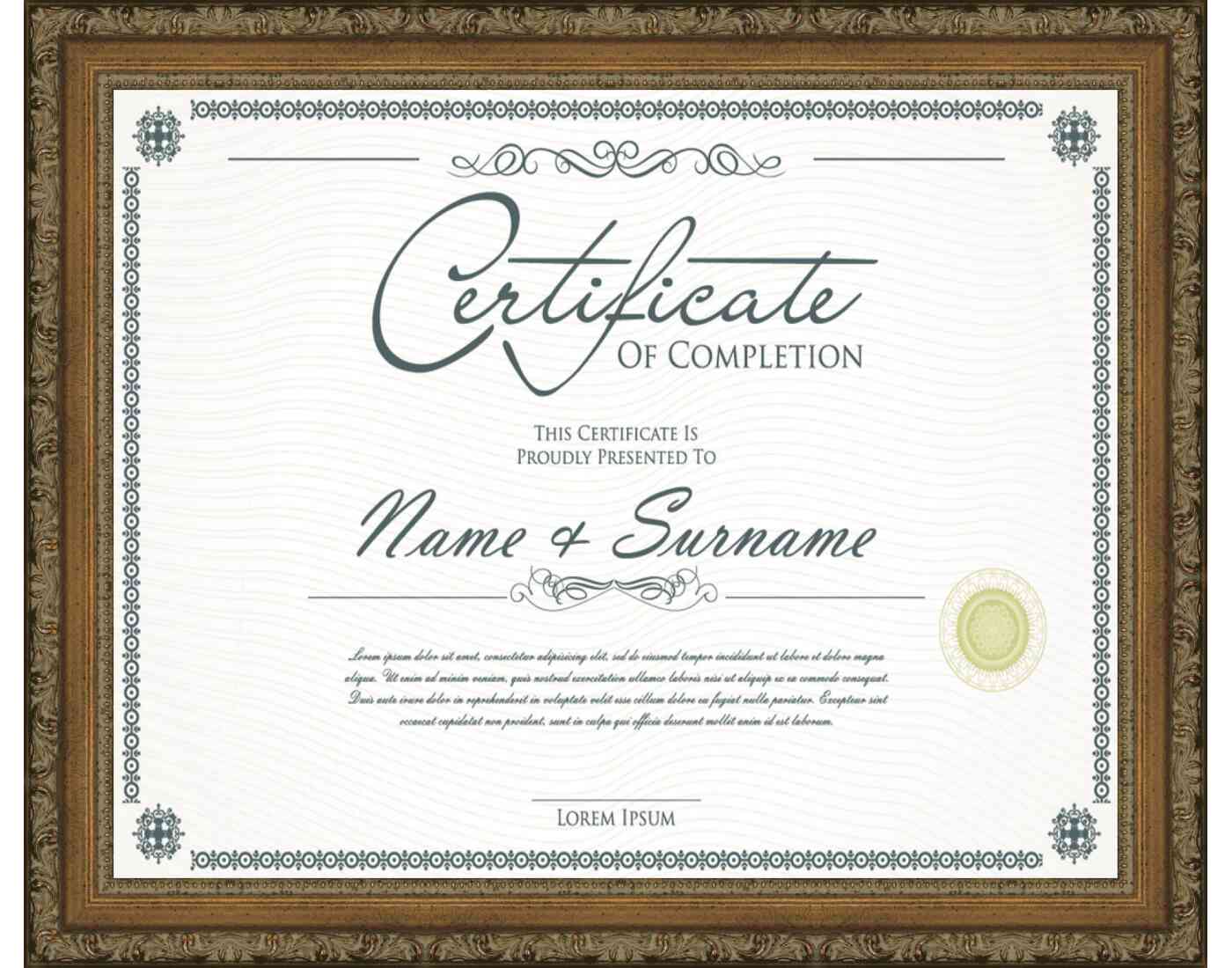 antique gold Frame for Certificates & Diplomas