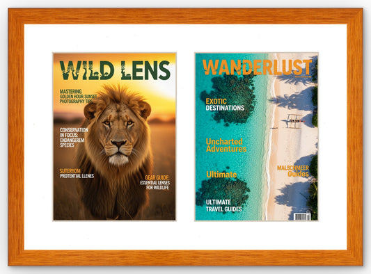 Honey Oak Double Magazine Frame with White Mat