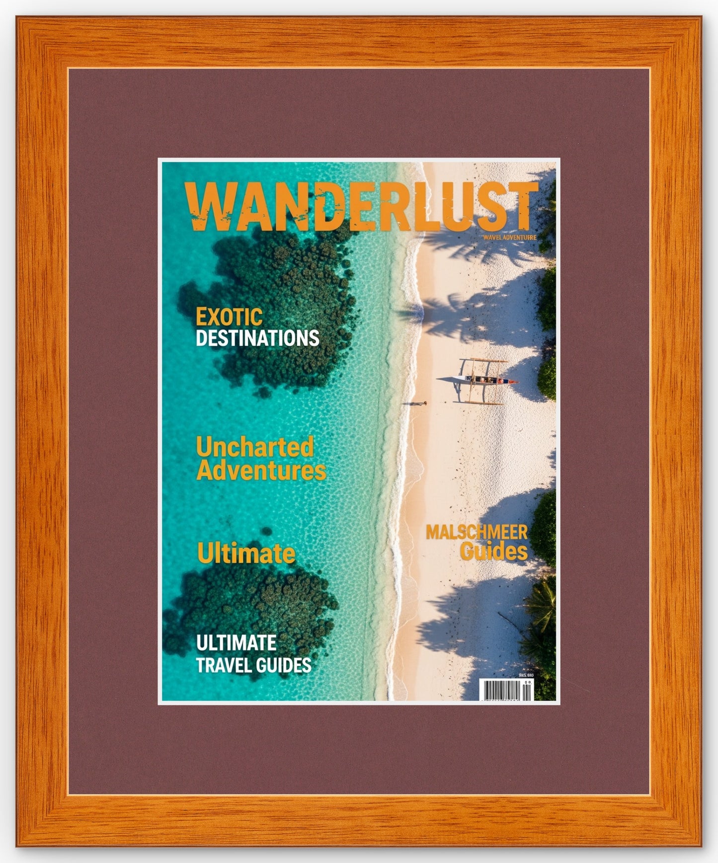 Honey Oak Magazine Shadowbox Frame with Dark Red Mat