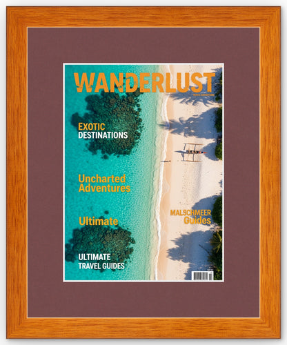 Honey Oak Magazine Shadowbox Frame with Dark Red Mat