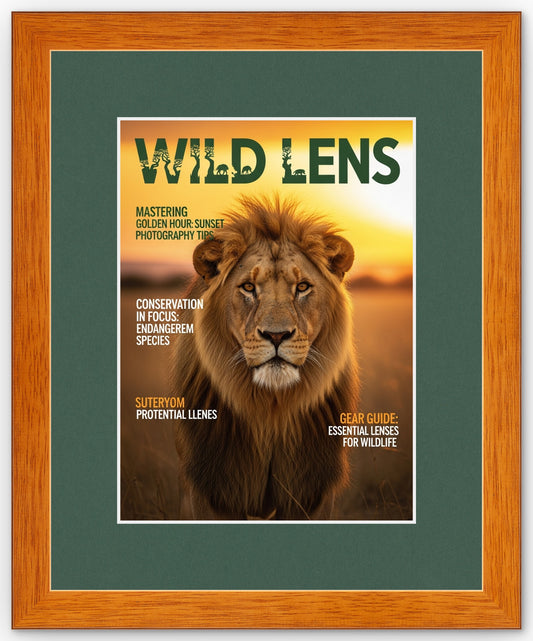 Honey Oak Magazine Shadowbox Frame with Forest Green Mat
