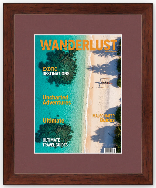 Rustic Walnut Magazine Shadowbox Frame with Dark Red Mat