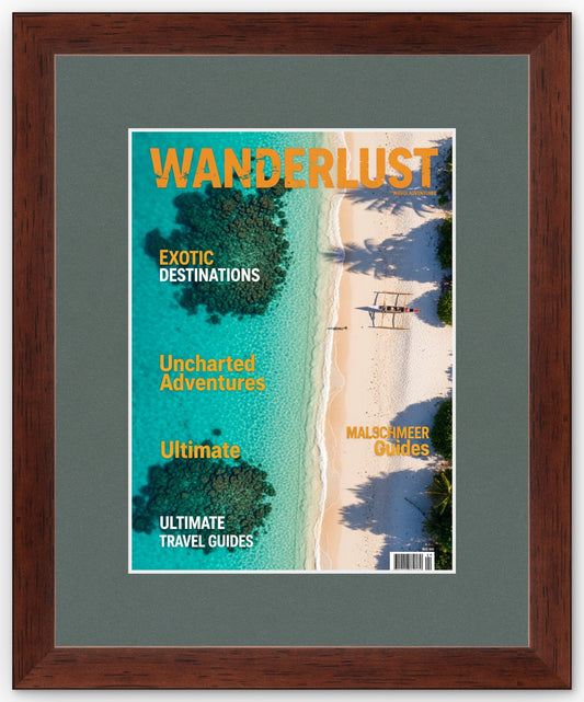 Rustic Walnut Magazine Shadowbox Frame with Dark Gray Mat
