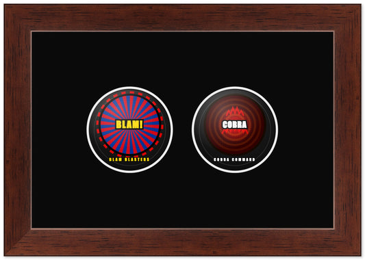 Hockey Puck Grid Display Rich Walnut Wood Frame