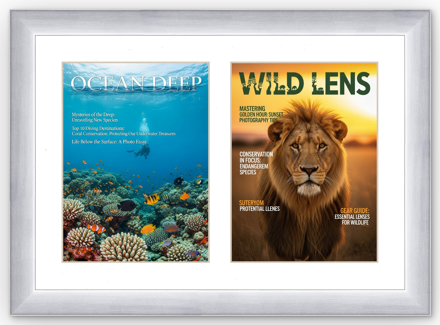 Stainless Silver Double Magazine Frame with White Mat
