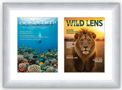 Stainless Silver Double Magazine Frame with White Mat