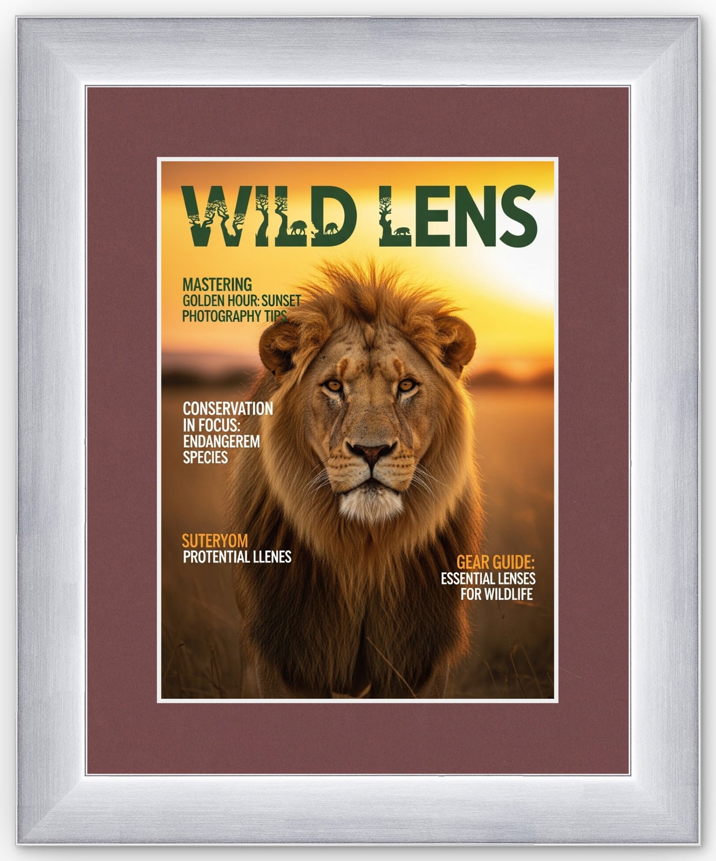 Stainless Silver Magazine Shadowbox Frame with Dark Red Mat
