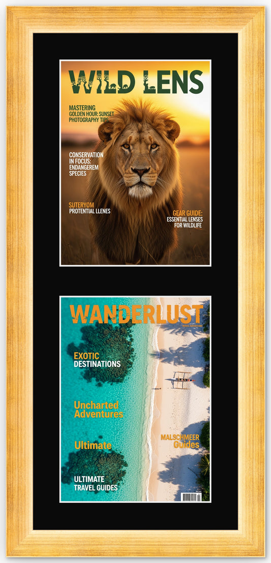 Gold Stacked Magazine Frame with Black Mat
