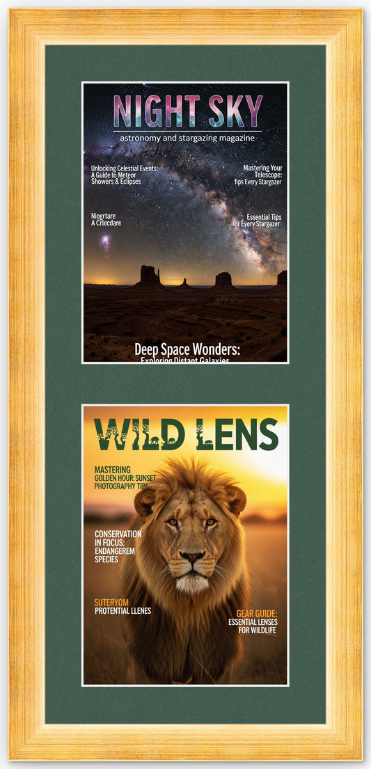 Gold Stacked Magazine Frame with Forest Green Mat