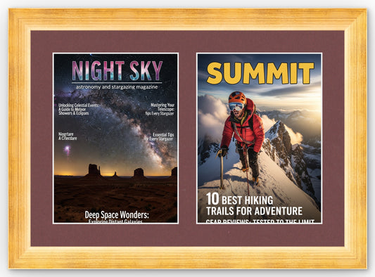 Gold Double Magazine Frame with Dark Red Mat