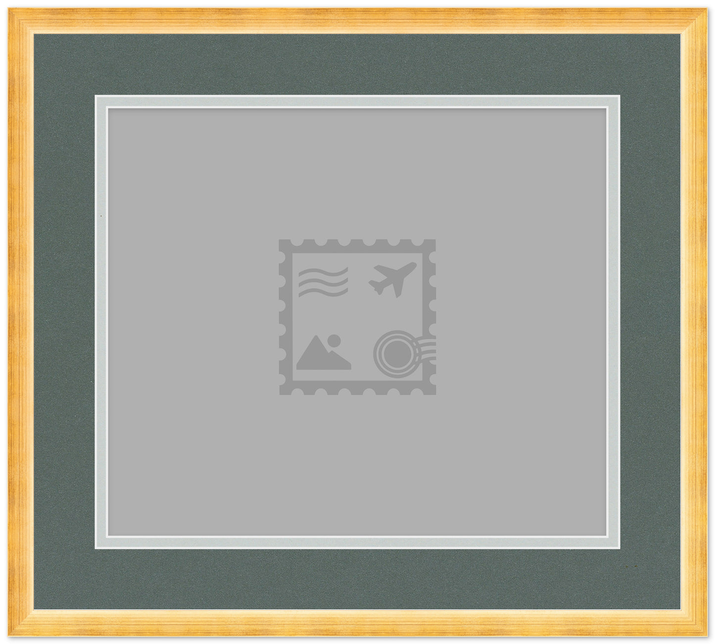 Wood Stamp Display Shadowbox Gold on Dark Gray a Postage Stamp Frame