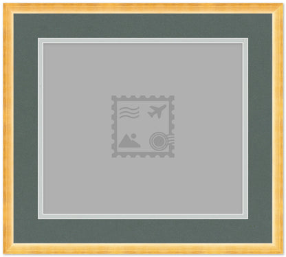Wood Stamp Display Shadowbox Gold on Dark Gray a Postage Stamp Frame