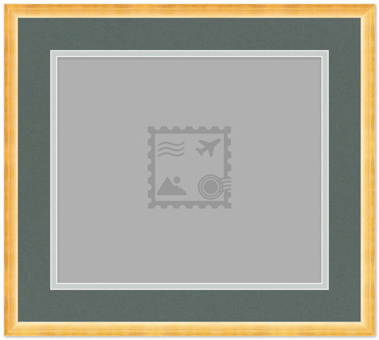 Wood Stamp Display Shadowbox Gold on Dark Gray a Postage Stamp Frame