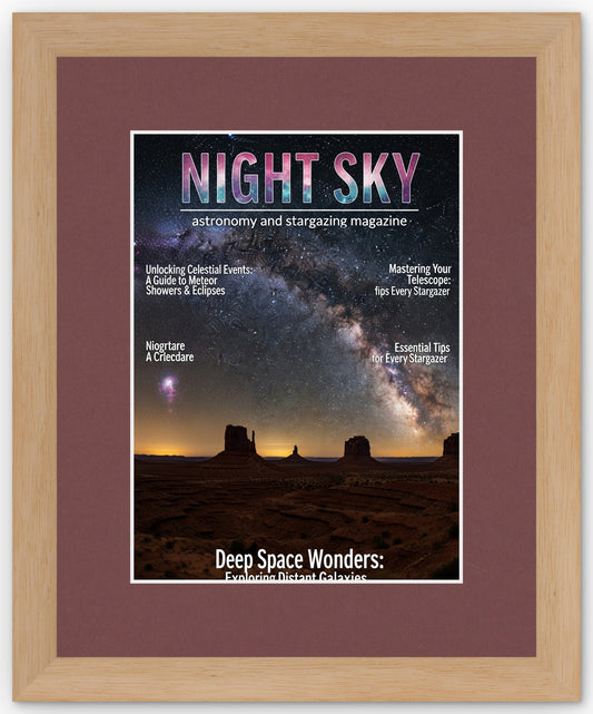 Natural Wood Magazine Shadowbox Frame with Dark Red Mat