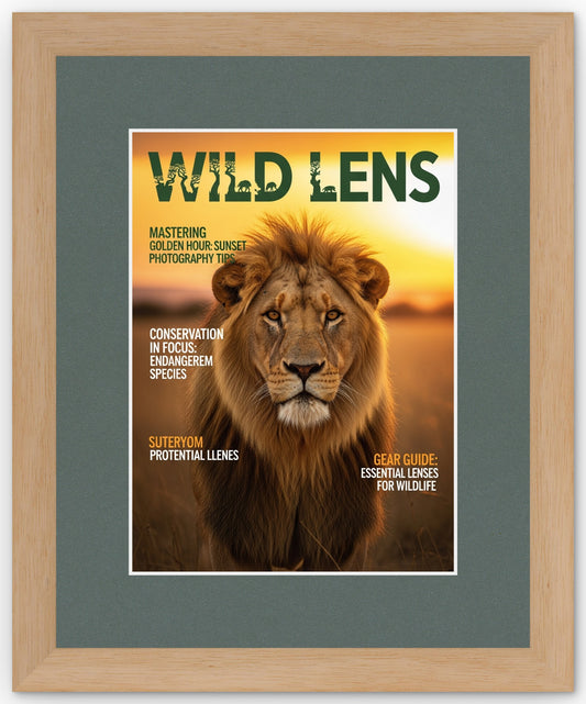 Natural Wood Magazine Shadowbox Frame with Dark Gray Mat