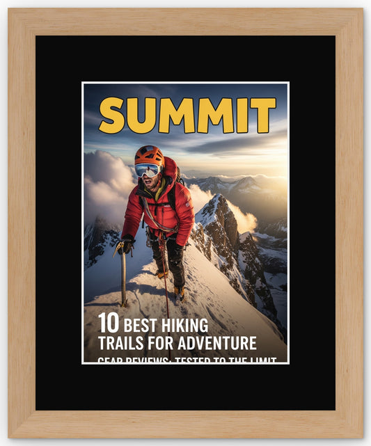 Natural Wood Magazine Shadowbox Frame with Black Mat
