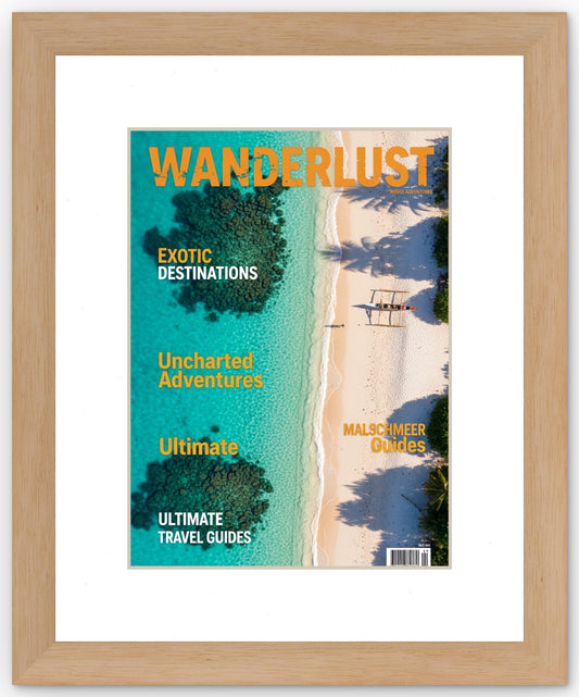 Natural Wood Magazine Shadowbox Frame with White Mat
