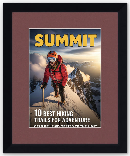 Matte Black Magazine Shadowbox Frame with Dark Red Mat