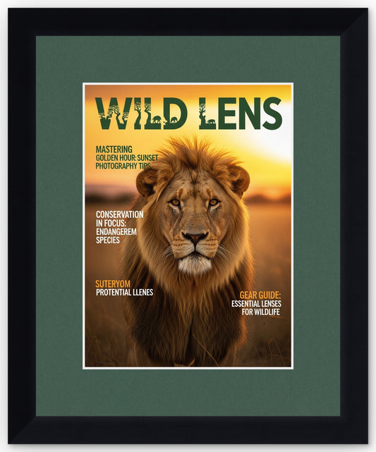 Matte Black Magazine Shadowbox Frame with Forest Green Mat