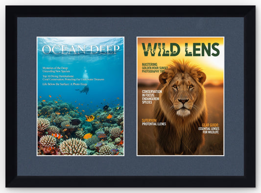 Matte Black Double Magazine Frame with Navy Blue Mat