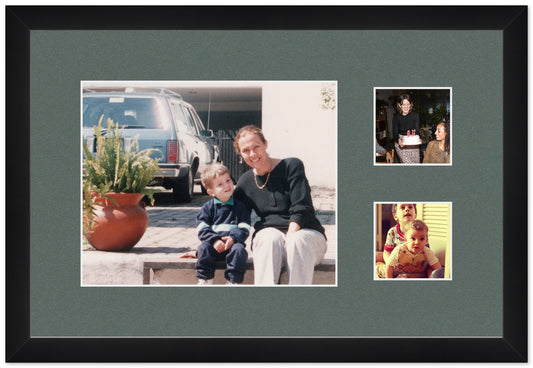 Wood Circle Photo Collage Frame with Dark Gray Mat (Style 1)