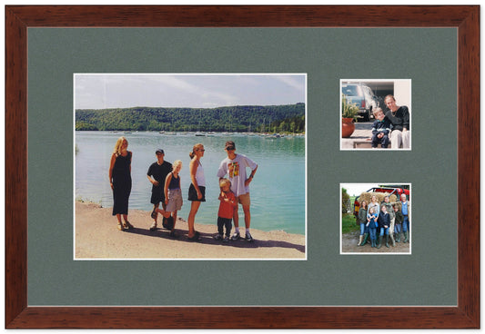 Wood Circle Photo Collage Frame with Dark Gray Mat