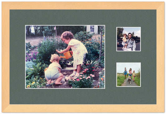 Wood Circle Photo Collage Frame with Dark Gray Mat (Style 3)