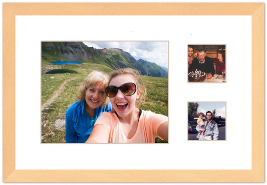 Wood Circle Photo Collage Frame with White Mat (Style 3)