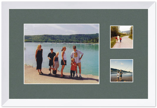 Wood Circle Photo Collage Frame with Dark Gray Mat (Style 4)