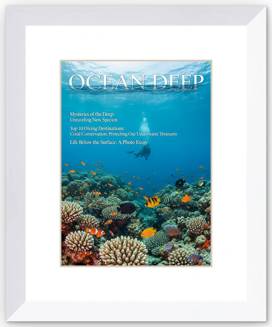 Bright White Magazine Shadowbox Frame with White Mat