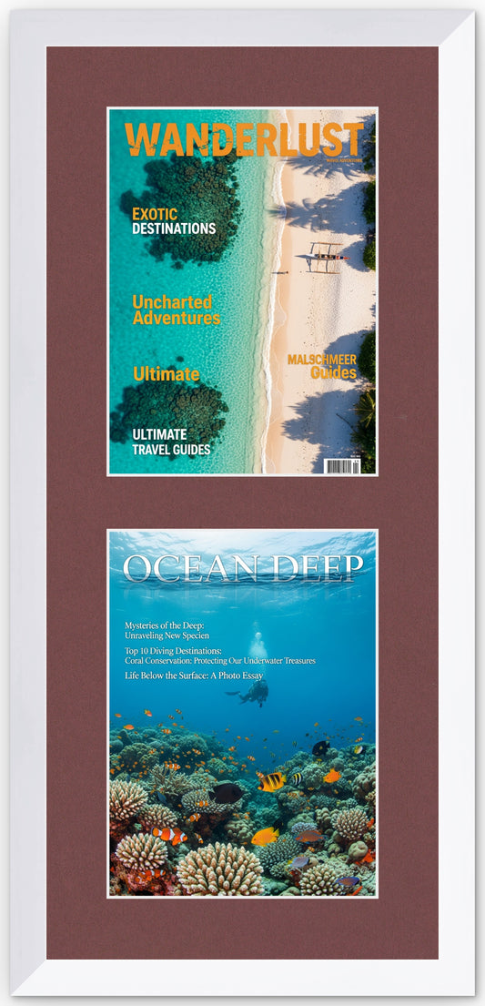 Bright White Stacked Magazine Frame with Dark Red Mat