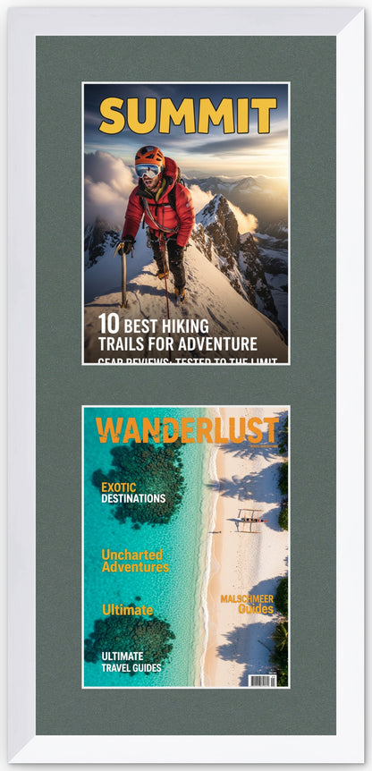 Bright White Stacked Magazine Frame with Dark Gray Mat