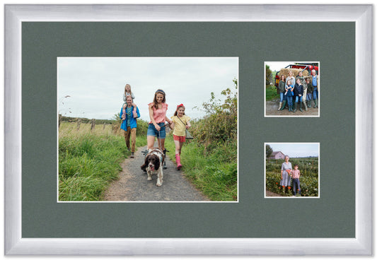 Wood Circle Photo Collage Frame with Dark Gray Mat (Style 5)