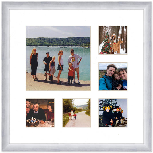 Wood Circle Photo Collage Frame with White Mat (Style 5)