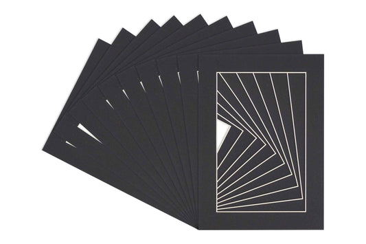Pack of 10 Black Precut Acid-Free Matboard Set with Clear Bags & Backings