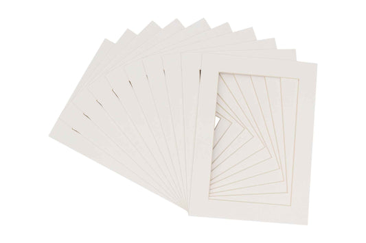 Pack of 10 Textured White Precut Acid-Free Matboard Set with Clear Bags & Backings
