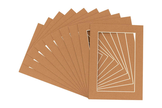 Pack of 25 Aged Oak Brown Precut Acid-Free Matboard Set with Clear Bags & Backings