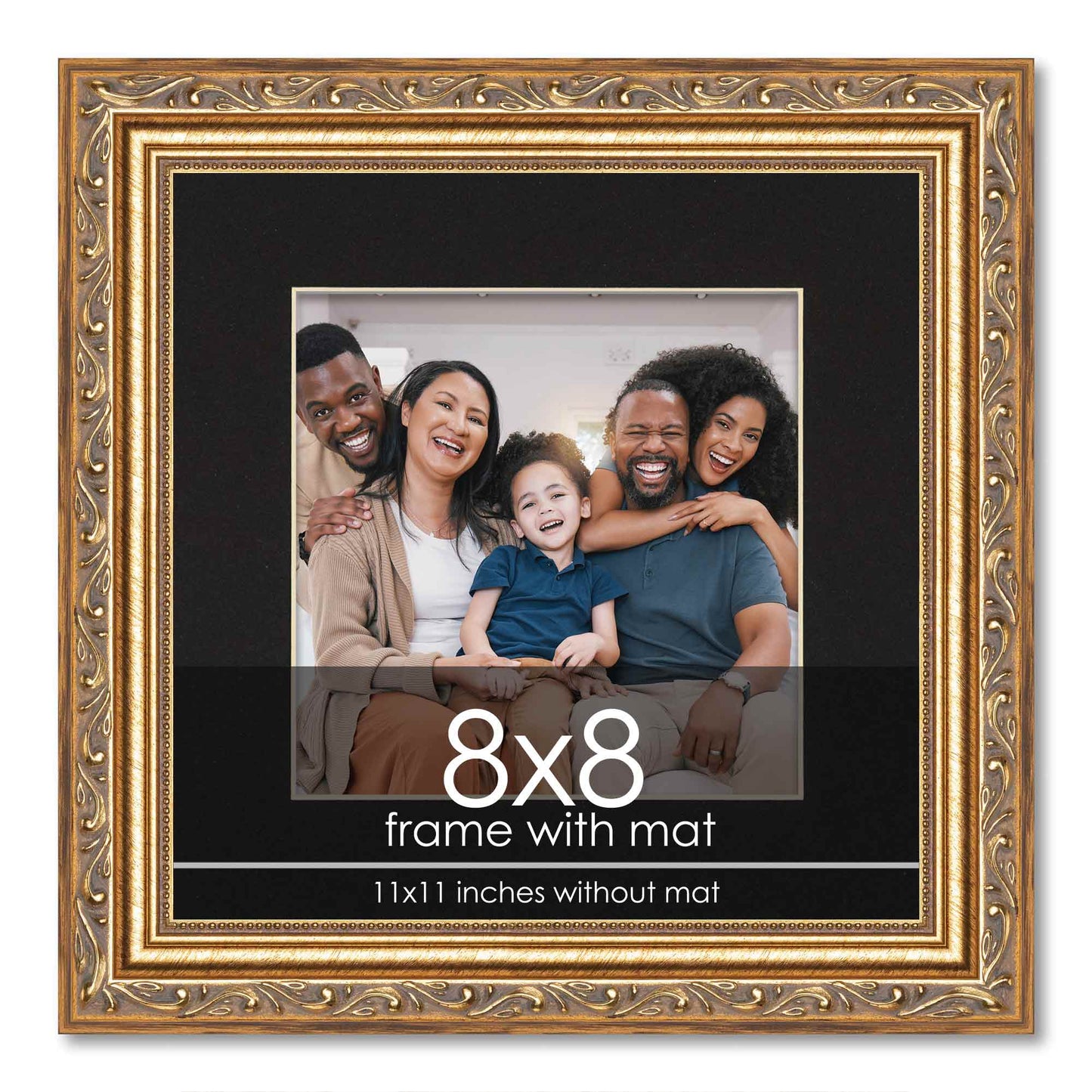 Antique Gold Frame With Black Mat ornate wood picture frame, view 3