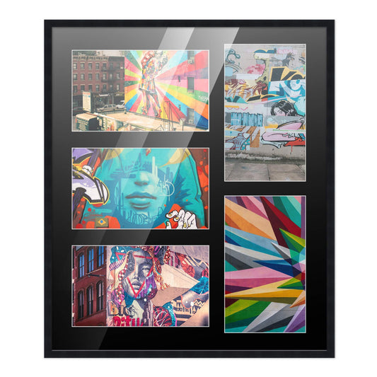 Wood Circle Photo Collage Frame with Black Mat (Style 1)