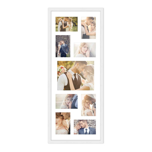 Wood Circle Photo Collage Frame with White Mat (Style 4)