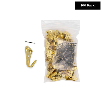 Professional 50 LB Brass Plated Picture Hangers with Hardened Steel Pins