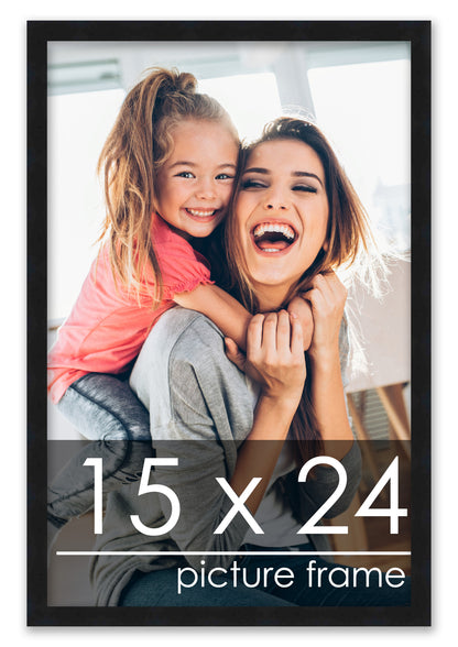 15x24 Picture Frame Black Solid Pine Wood 0.75 Inch Wide
