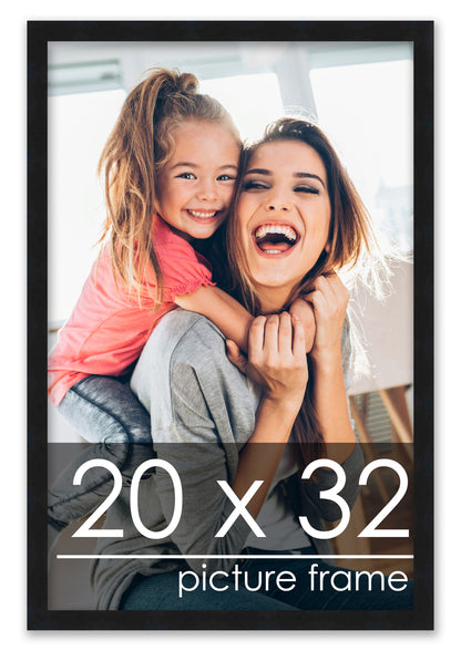 20x32 Picture Frame Black Solid Pine Wood 0.75 Inch Wide