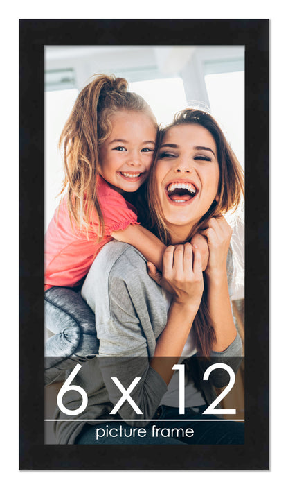 6x12 Picture Frame Black Solid Pine Wood 0.75 Inch Wide