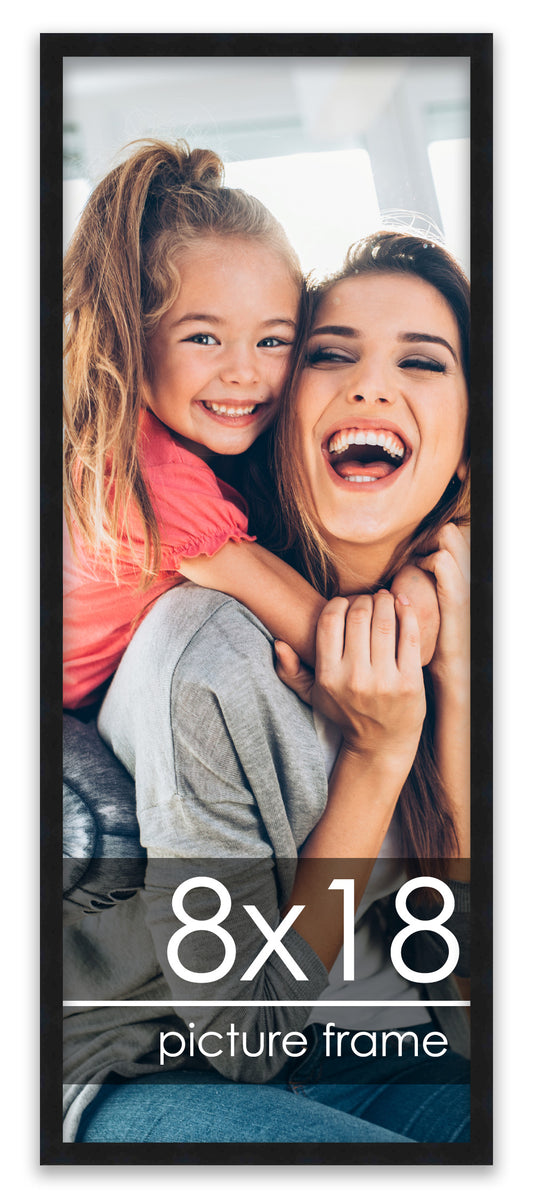 8x18 Picture Frame Black Solid Pine Wood 0.75 Inch Wide