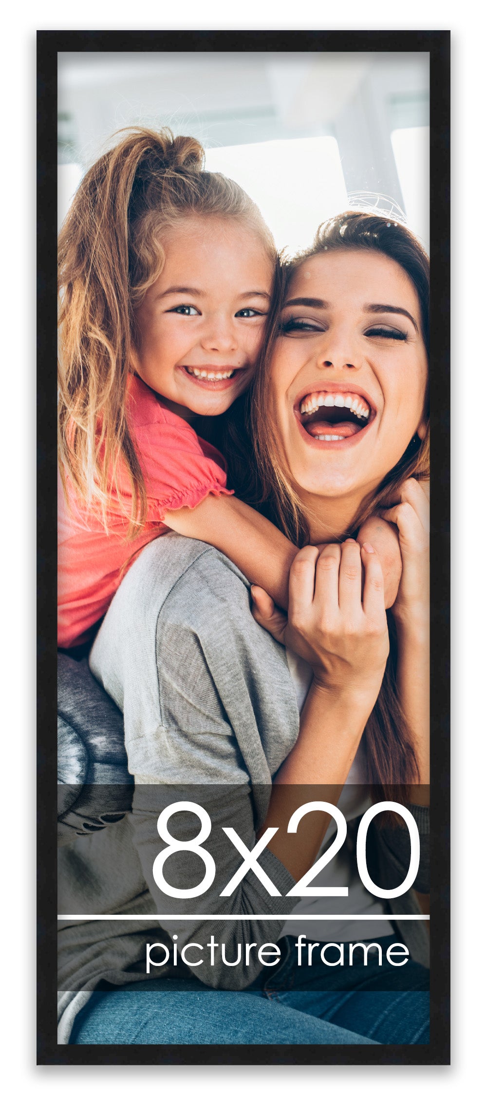 8x20 Picture Frame Black Solid Pine Wood 0.75 Inch Wide