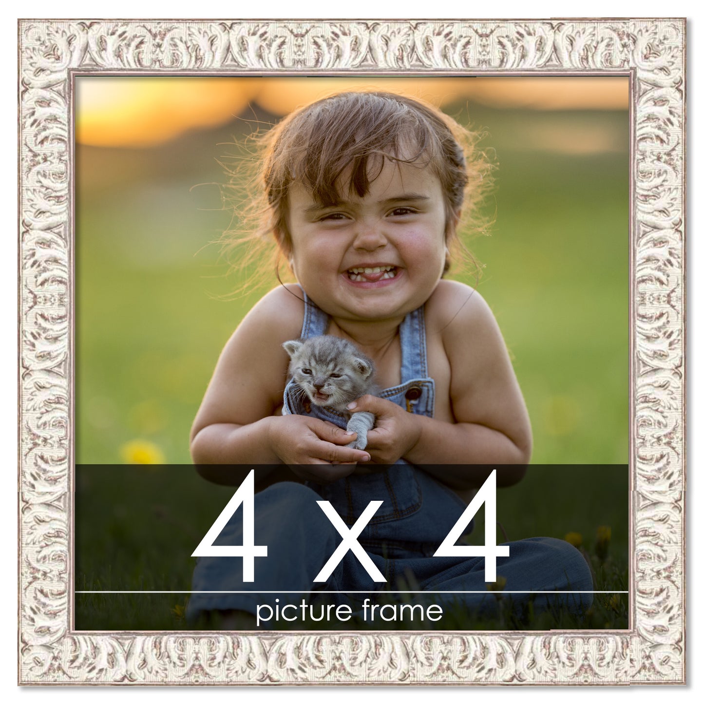 Ornate White Washed Wood Picture Frame