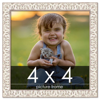 Ornate White Washed Wood Picture Frame