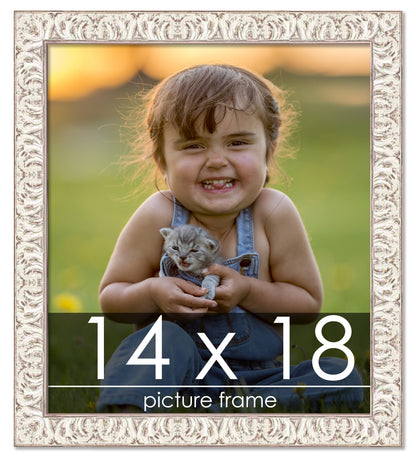 Ornate White Washed Wood Picture Frame