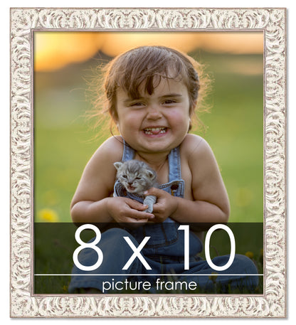 Ornate White Washed Wood Picture Frame